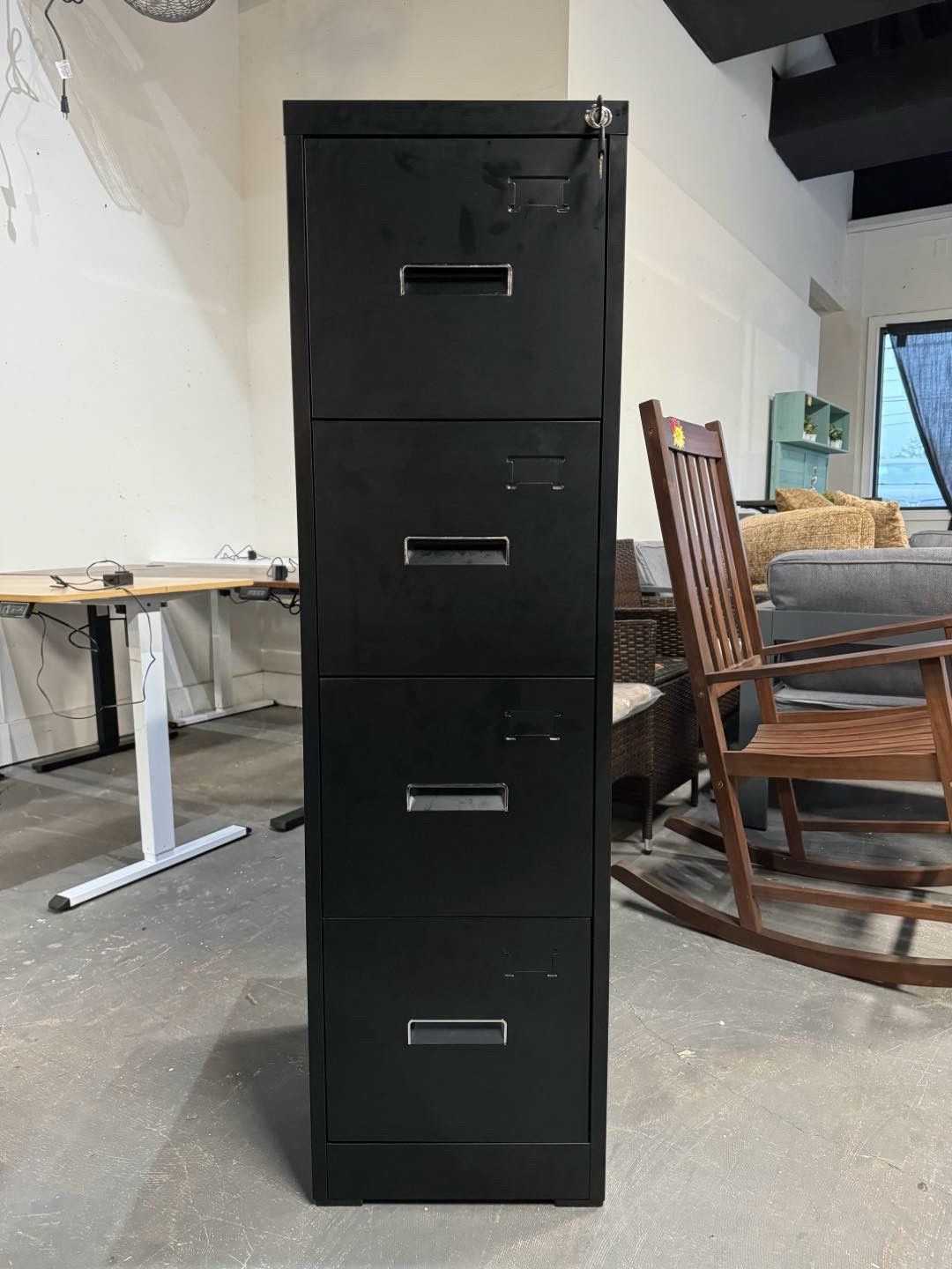 4 Drawer File Cabinet, Black Metal Filing Cabinet with Lock, Locking Narrow File Cabinets with 4 Adjustable Hanging Frame for Home Office 💰65$
