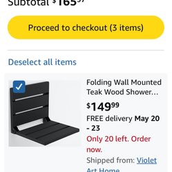 Folding Wall Mounted Teak Wood Shower Seat, ADA Compliant Durable Bath Bench, Sturdy Space-Saving Bathroom Stool, Fold Up Easy Folding Handmade Compac