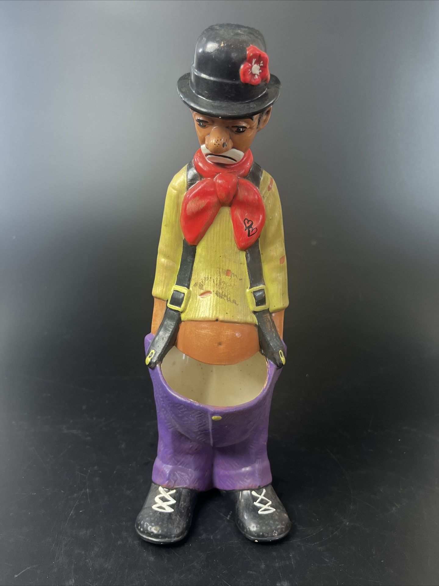 Vintage Hand Painted Ceramic Sad Hobo Clown Cactus Succulent Cacti Planter