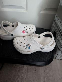 Crocs white platform with two charms