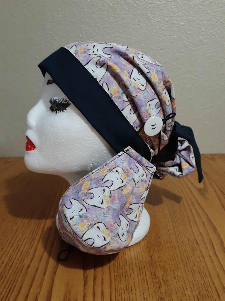 Reversible Surgical Scrub Hat Set with Buttons / Hygienist