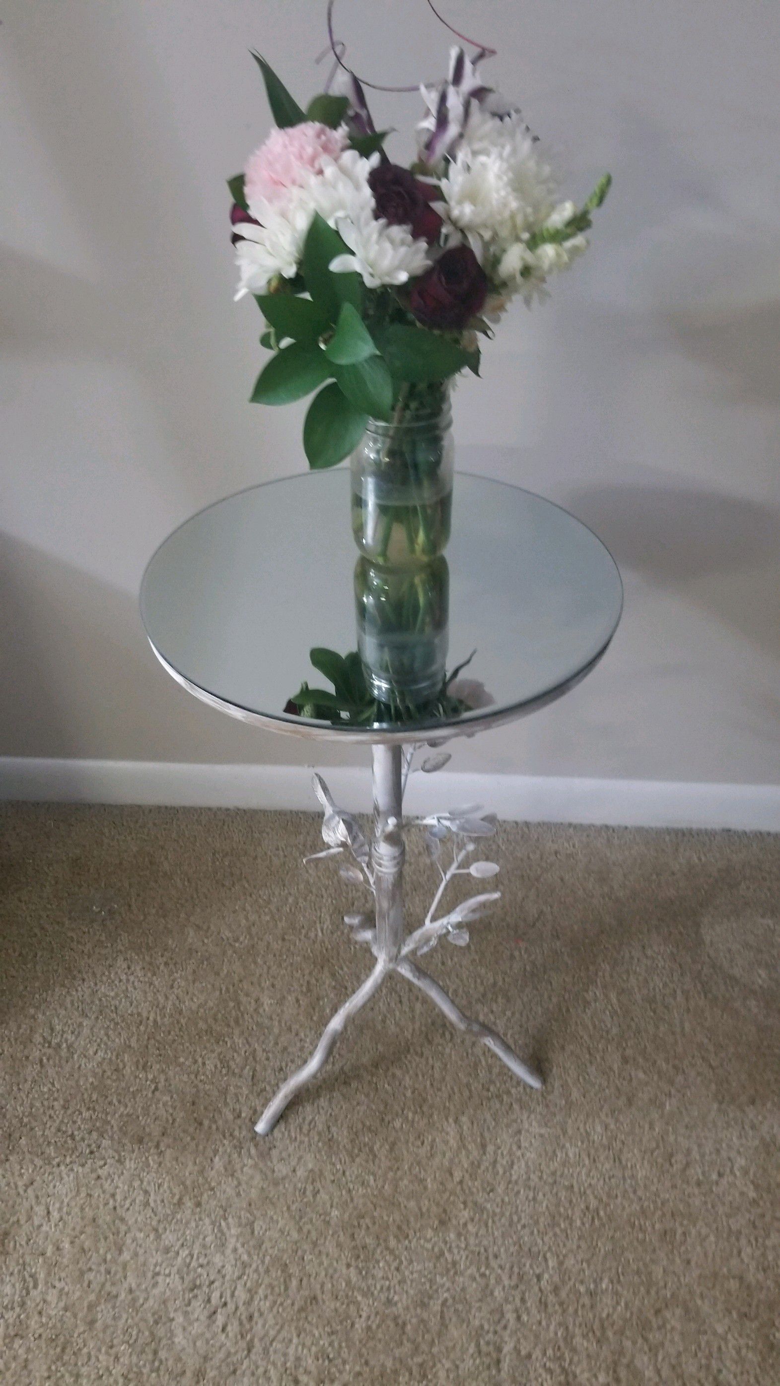 mirror glass top copper goldish table end table stand