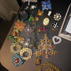 Brooches And Pendants 25 +  Absolutely Beautiful. Some Sterling Silver ☆Multiple Signed Pieces!  Purples. Red's Green▪︎ Gold °Emerald 》So Beautiful