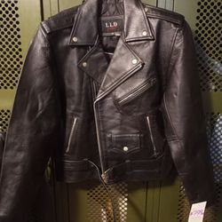 Leather Motorcycle Jacket Size 38 M.C. Black Italian Leather Brand New!