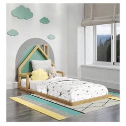 Casita House Twin Floor Bed - Montessori Inspired - Solid FSC Certified Solid Wood Floor Bed - Natural Wood