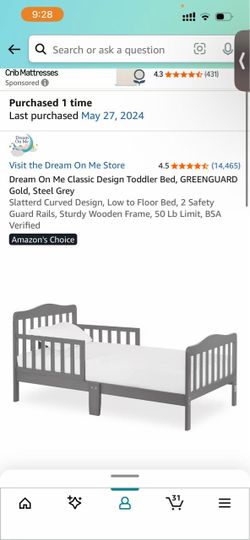 Toddler bed frame and mattress