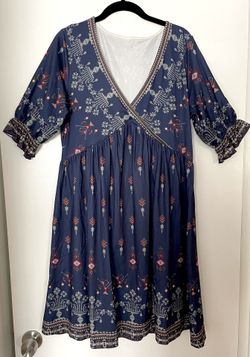 Blue All Season Patterned Dress
