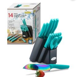 Kitchen Knife Set DISHWASHER SAFE Marco Almond KYA27 14PC Rainbow Kitchen Knife Block Set,Titanium