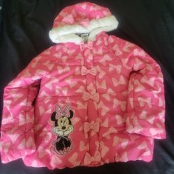 Minnie Mouse Pink Bow With White Fur Puffy Jacket