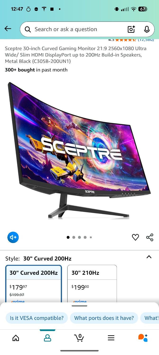 30" Sceptre Curved Gaming Monitor 2560 x 1080