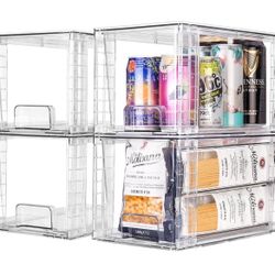 4Pack Large Stackable Kitchen Storage Drawers, Clear Foods Organizer