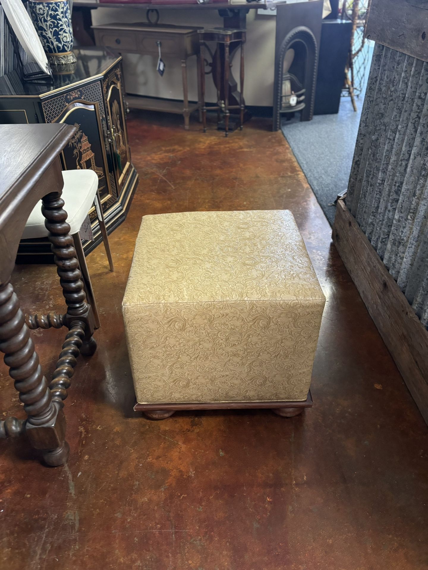 Embossed Vinyl Ottoman
