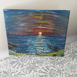 Sunset At Solomon's Oil Painting Crowell 9X7 Inches