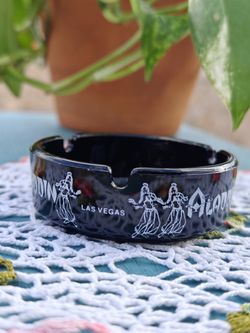 Vintage Black Amethyst Glass Ashtray from ALADDIN Hotel Casino, Las Vegas