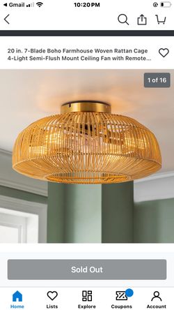 Rattan Flush Mount Ceiling Light