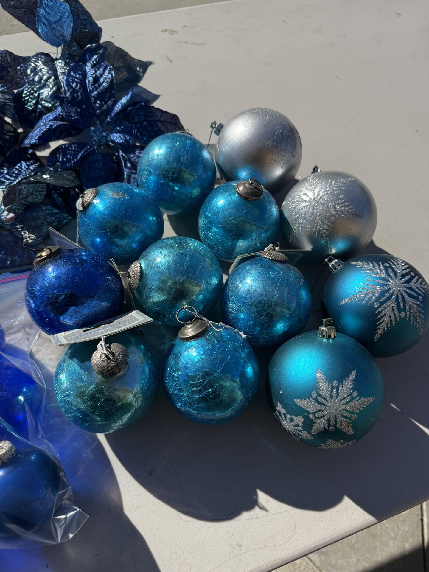 Blue Theme Christmas Glass Ornament Bundle
