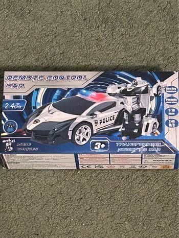 Remote Control Car Transformer Toys for Boy 4-6 Years Old: One-Button Transforming Police Car with LED Light & 360° Rotation Drifting 2.4 Ghz Robot RC