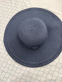 Navy Blue Wide Brim Straw Sun Hat