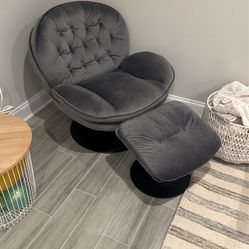 Velvet Swivel Chair With Ottoman Gray $50 Clean No Smells