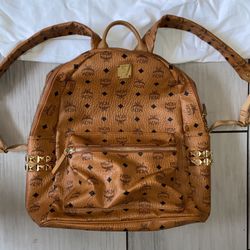 MCM Cognac Large Backpack With Studs 