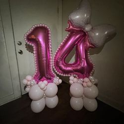 Pink & Pearl 14th Birthday Floor Balloon Stack Party Decorations 