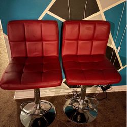 Two Red Bar Stool Chairs