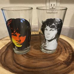 2 Rare Vintage 1985 Radio Days Jim Morrison Glass, 6 Inches Tall