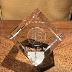Vtg 45th Anniversary Morgan Stanley Clear Fine Crystal Optic Paper Weight