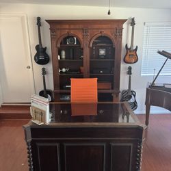Antique desk with wall shelf, bookshelf