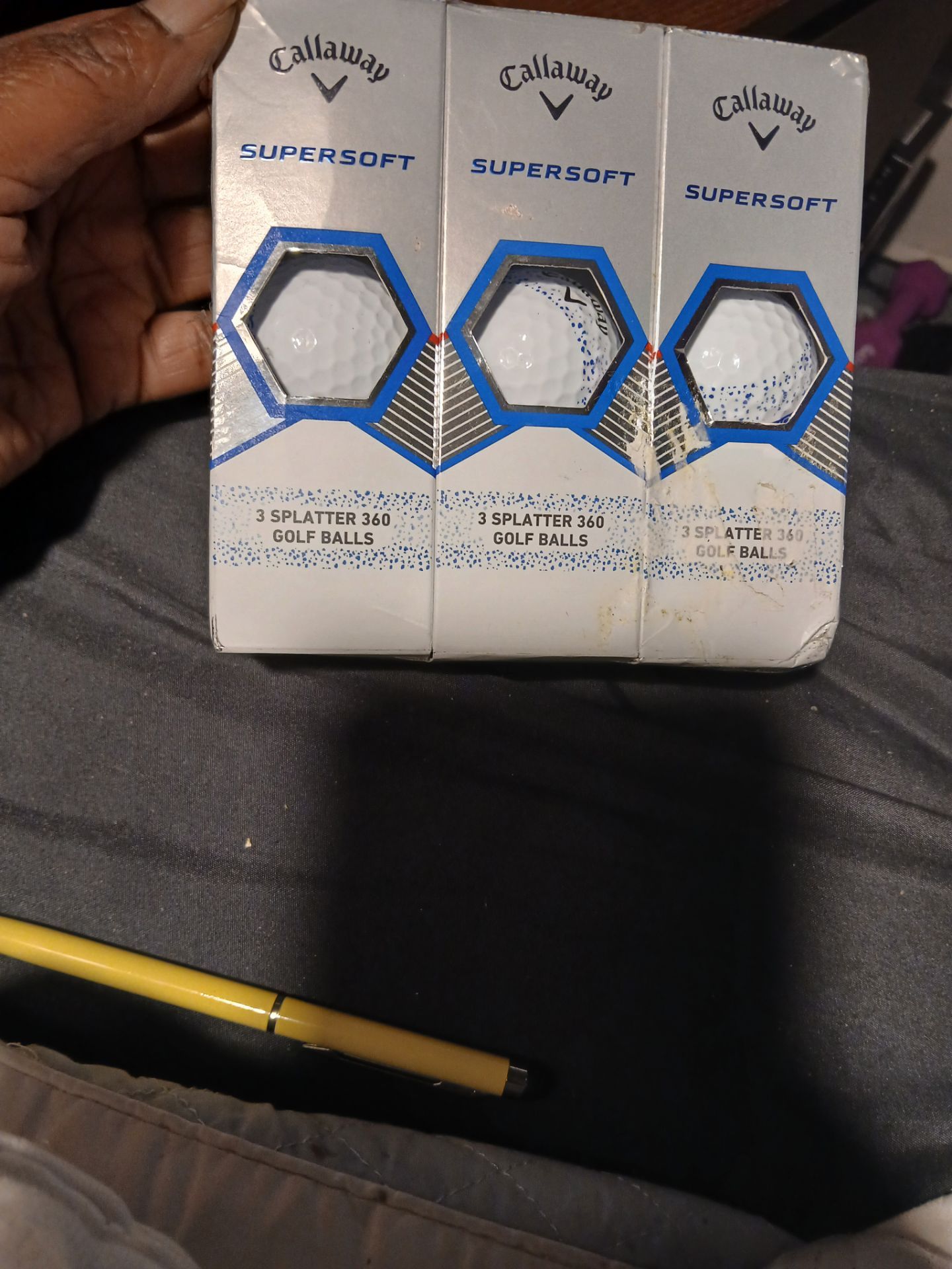 3 pack of Callaway supersoft 3 splatter 360 golf balls
