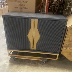 Fluted Accent cabinet Navy And Gold