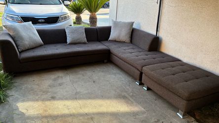 Brown Fabric L-Shaped Sectional Sofa