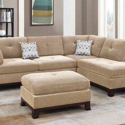 Brand New Chenille Sectional Sofa w Ottoman (Camel)