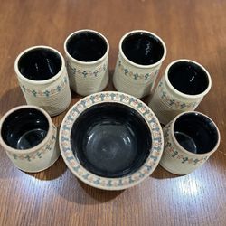 Landing Pots Japanese Style Tea Sets (6) & Sugar Bowl(1)