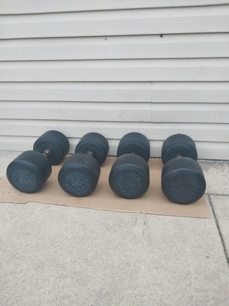HAMPTON RUBBER COATED DUMBBELL SET 55LBS ,60LBS