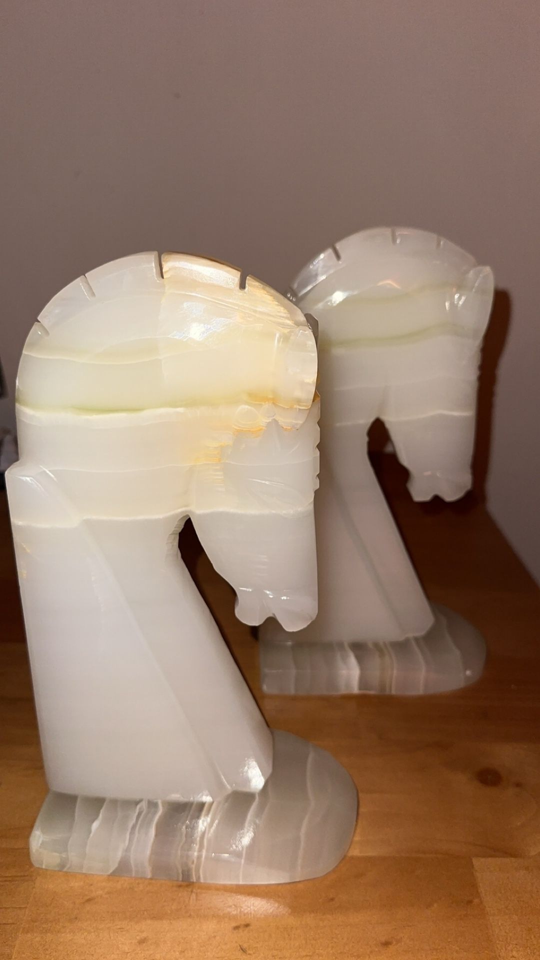 Vintage Hand Carved Alabaster horse head Bookends ~ Gorgeous
