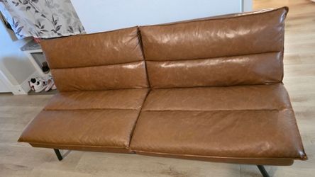 modern brown faux-leather convertible futon sofa bed