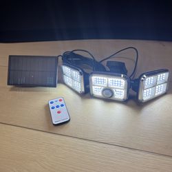 LED Solar Security Spotlight With External Solar Panel And Remote