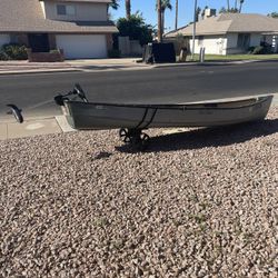 Old Towne 13ft Canoe With Motor And Dolly