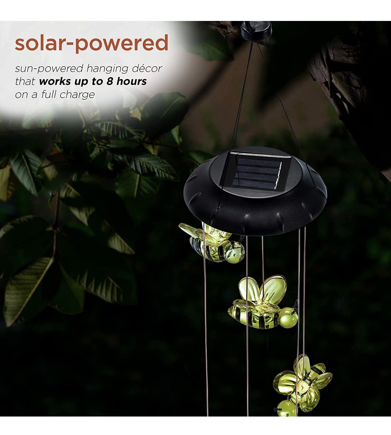 Solar Lamp Color Changing LED Cute Bee  Wind Chimes Outdoor Home Garden Decor