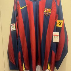 2025 RE ISSUE FC Barcelona Home 2005 T90 Long sleeve Jersey-Ronaldinho 10 (L)