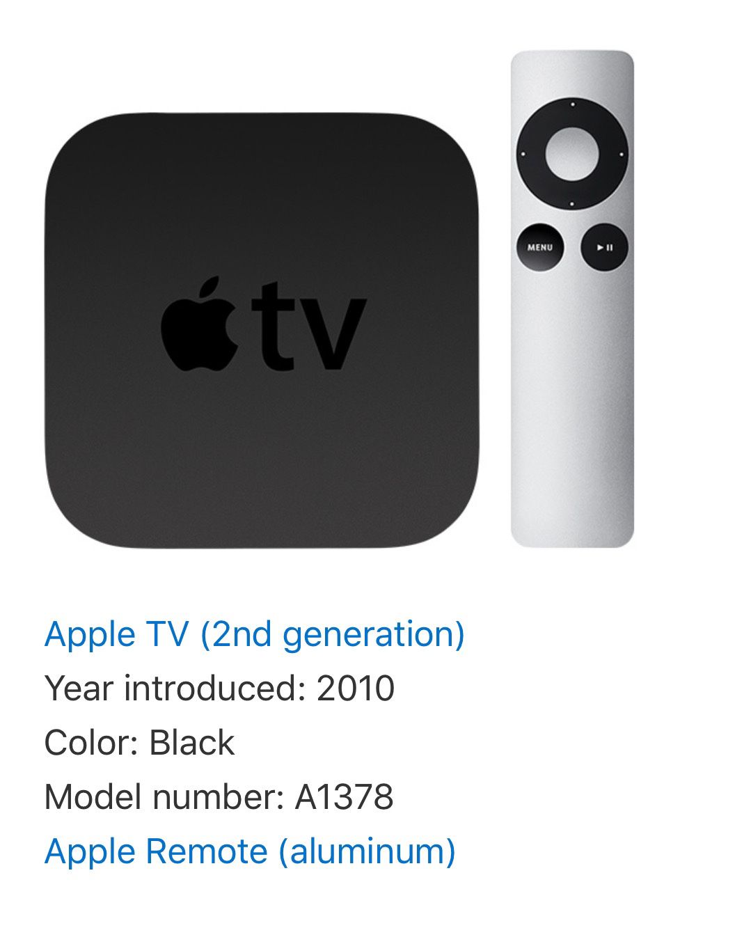 Apple TV 2nd Generation with Cable and Control
