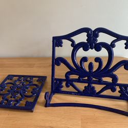 Navy blue cast iron iPad & cookbook stand