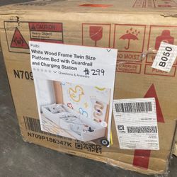 Twin Size Platform Bed Frame With Guardrail 