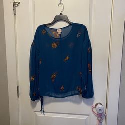 Mossimo Women’s Long Sleeve Top Shirt Blouse Tie Waist size large Must pick up 