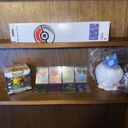 Pokémon Bundle - All New With Tags - Cards Sleeved And Into Top Loaders After Pulled - Play May & Pikachu Figure From Pokémon Center 