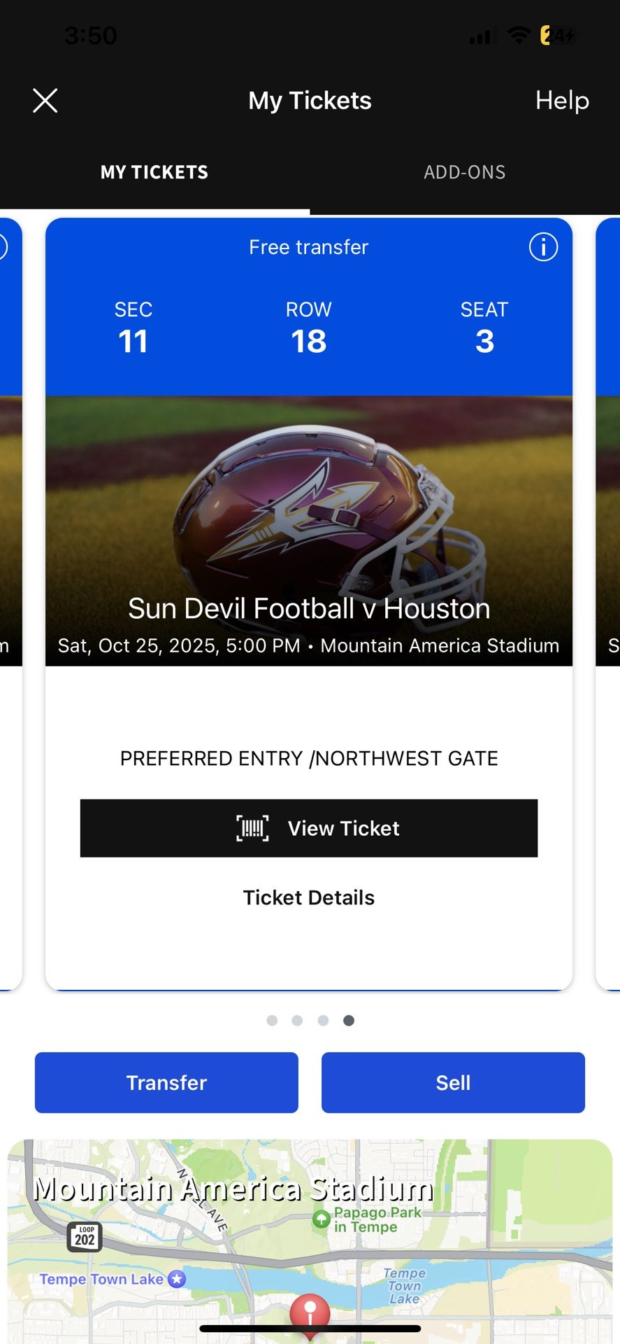 ASU V HOUSTON SECTION 11 Row 18- Sold Out Game