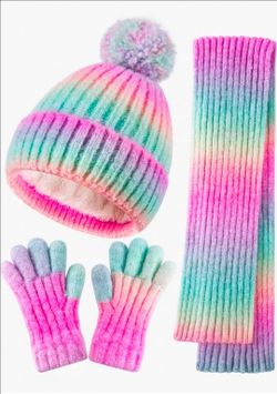 Brand new Kids Winter Beanie Gloves Scarf Set,Girls Toddler Winter Hat With Pom Neck Warmer Gaiter Mittens Fleece Lined Set
Size: 2 to 8 years old
B
