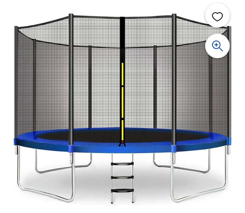 Doufit 10FT Trampoline Jump Recreational Backyard Trampolines Weight Capacity 330lbs with Safe Enclosure Net for 3-4 Kids Adults Indoor Outdoor, ASTM 