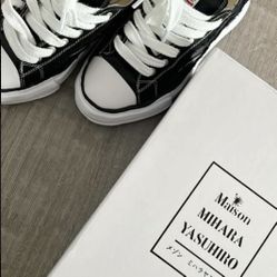 Maison Mihara Yasuhiro black & white canvas trainers